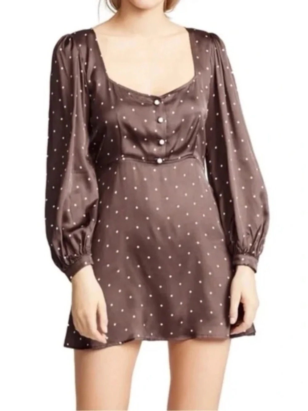 Capulet Revolve Dolly Button Down Dress Polka Dot Brown Satin Size Small